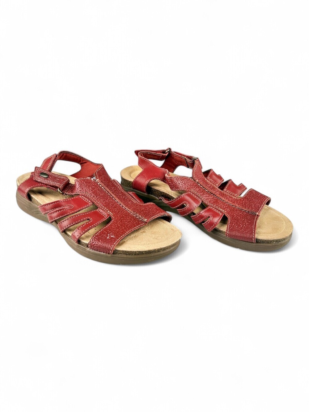 Clarks Women's Red Leather Comfort Sandals Size 7.5